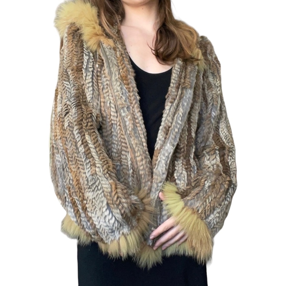 𝅺Vintage Brown Fur Y2K Mcbling Winter Ski Snow Bunny Rock and Roll Jacket